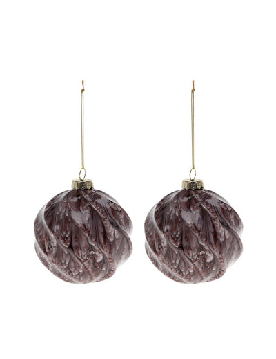 Lot de 2 boules en verre marbrées pour sapin de Noël marron effet écorce