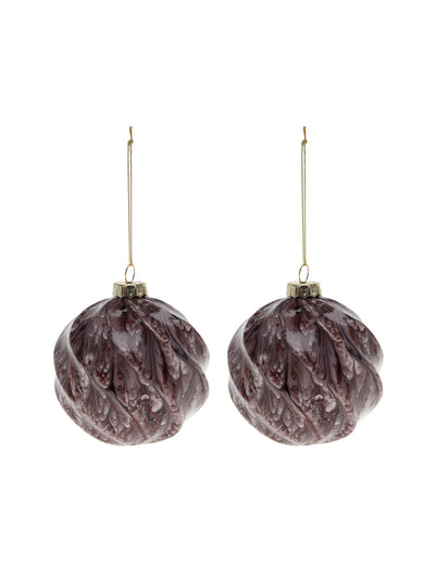 Lot de 2 boules en verre marbrées pour sapin de Noël marron effet écorce