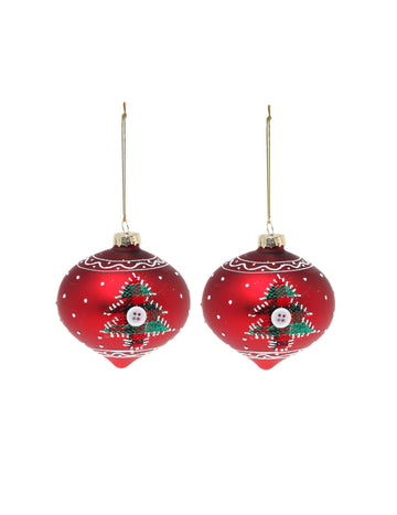 2 červené sklenené gule so stromčekmi 8 cm 