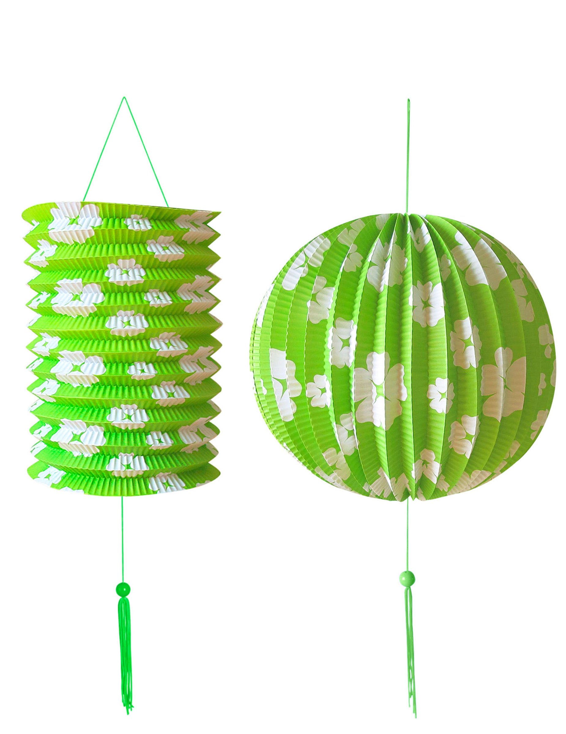 2 Lanternes Hawaï vertes avec fleurs blanches