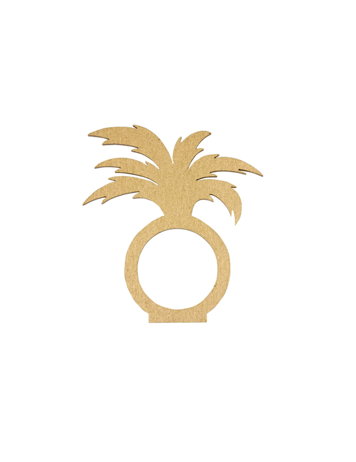 Mise en situation du rond de serviette palmier thème tropical chic doré en bois