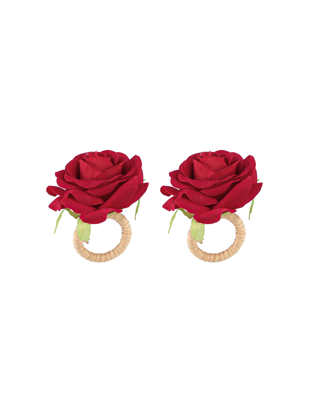 Ronds de serviette roses pour décoration de table rouges avec anneau en paille tressée naturelle
