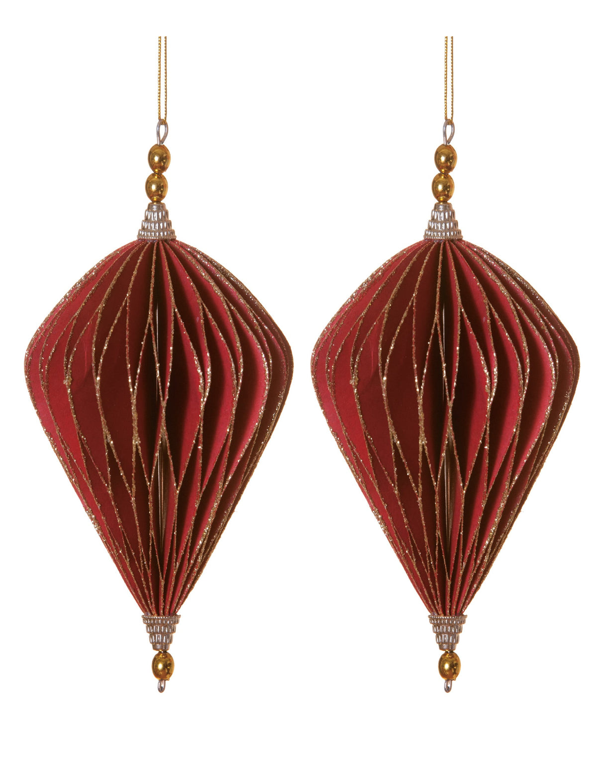 Suspensions origami losanges rouges et dorées avec paillettes