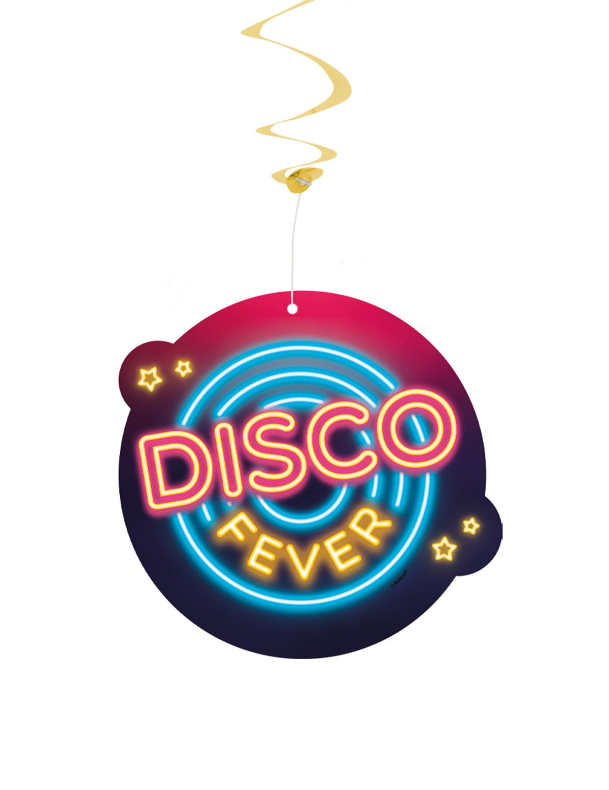 Détail du médaillon néon des suspensions spirales disco fever