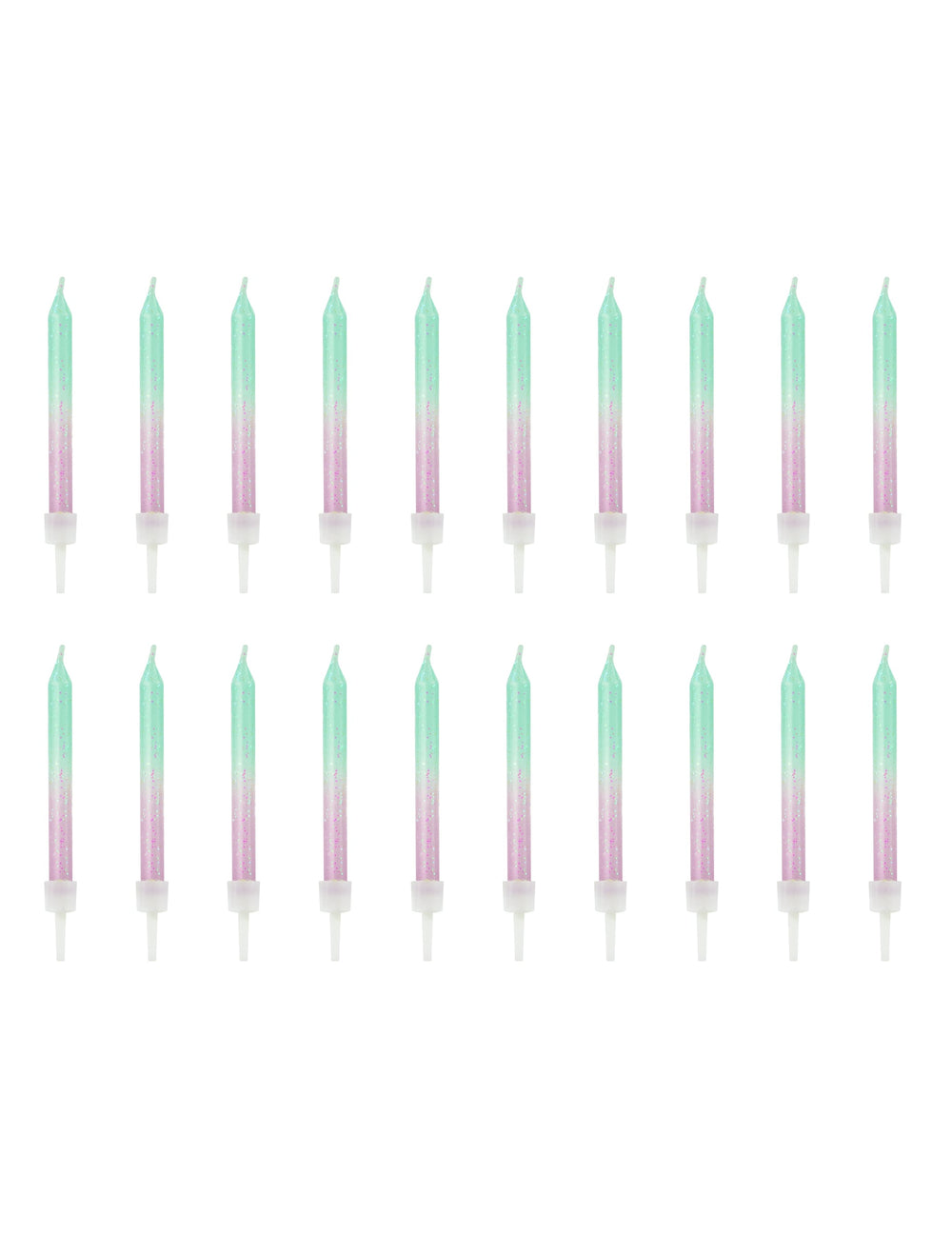 Vue de l'ensemble des 20 pièces des bougies d'anniversaire iridescentes