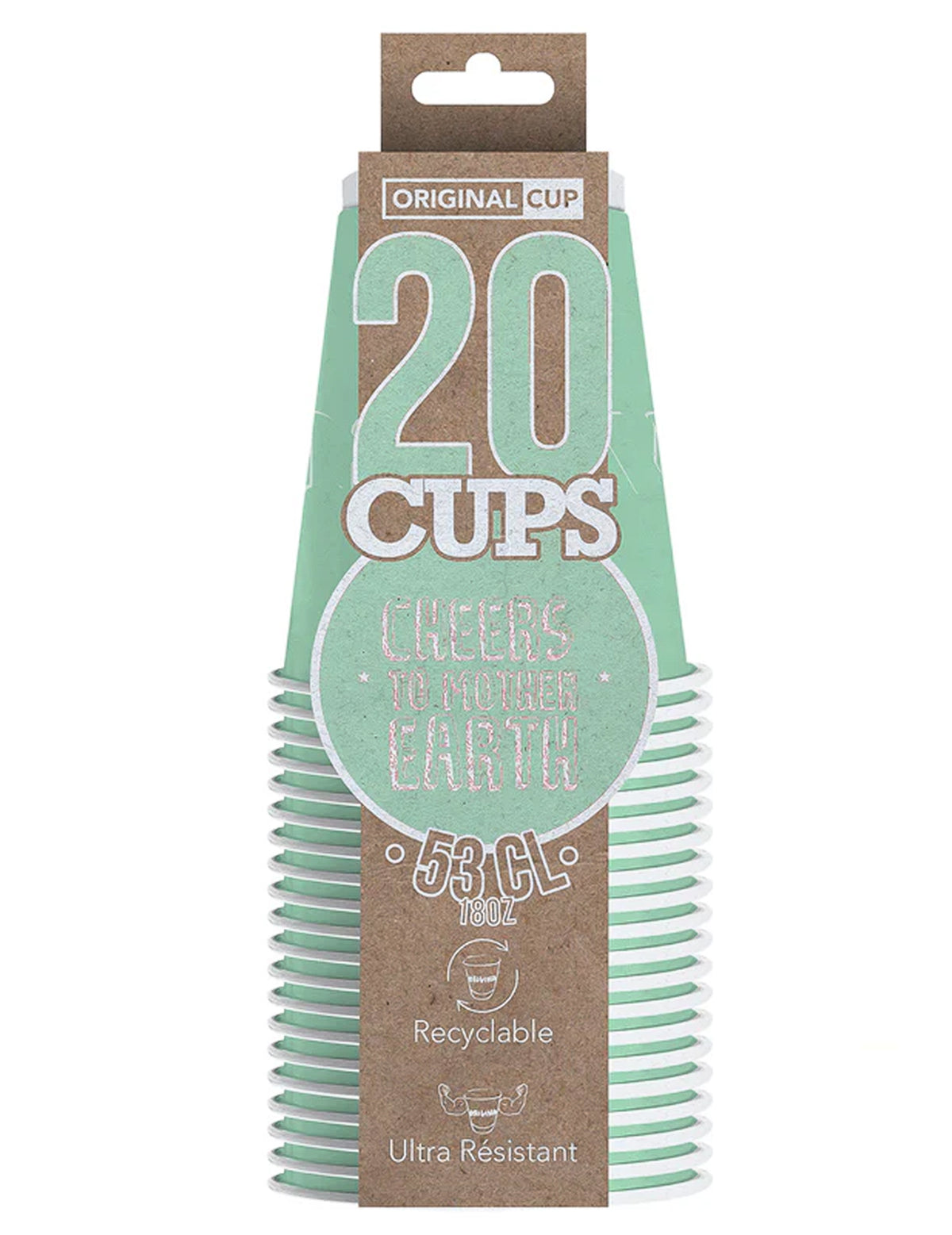 Vue de face de l'emballage du gobelet américain carton recyclable menthe