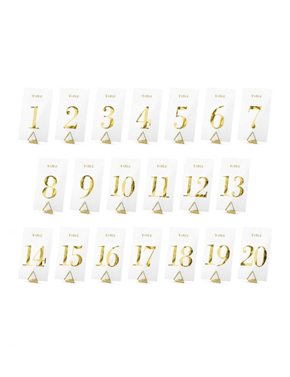 20 priehľadných fixiek na stôl so zlatými číslami, 7 x 12 cm na svadbu