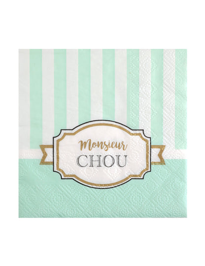 20 malých papierových obrúskov na oslavu bábätka v mätovej farbe s motívom Mr. Cabbage