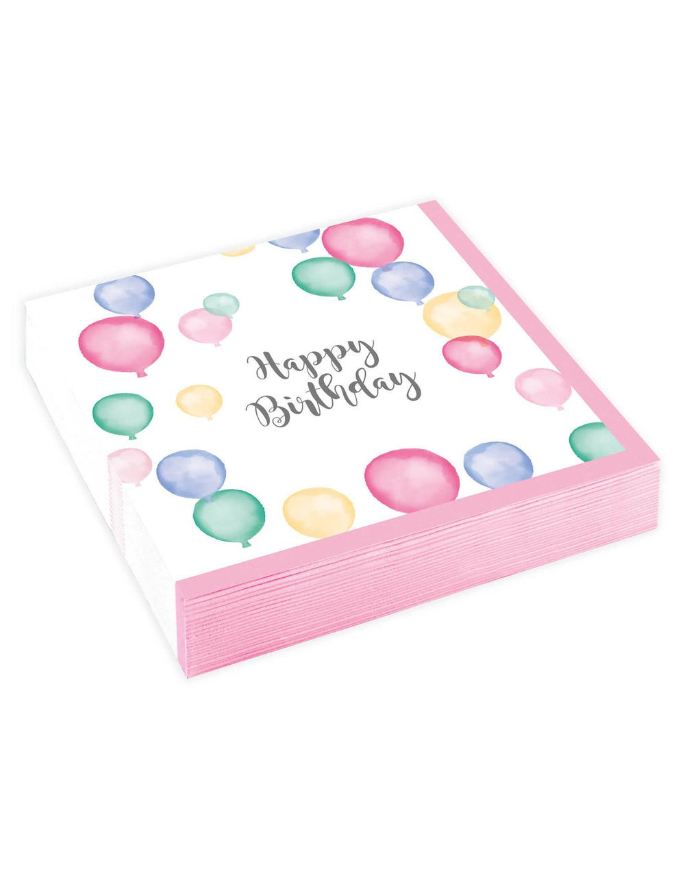 papierové obrúsky Happy Birthday balóny pastel na bielu a ružovú párty s akvarelovými motívmi