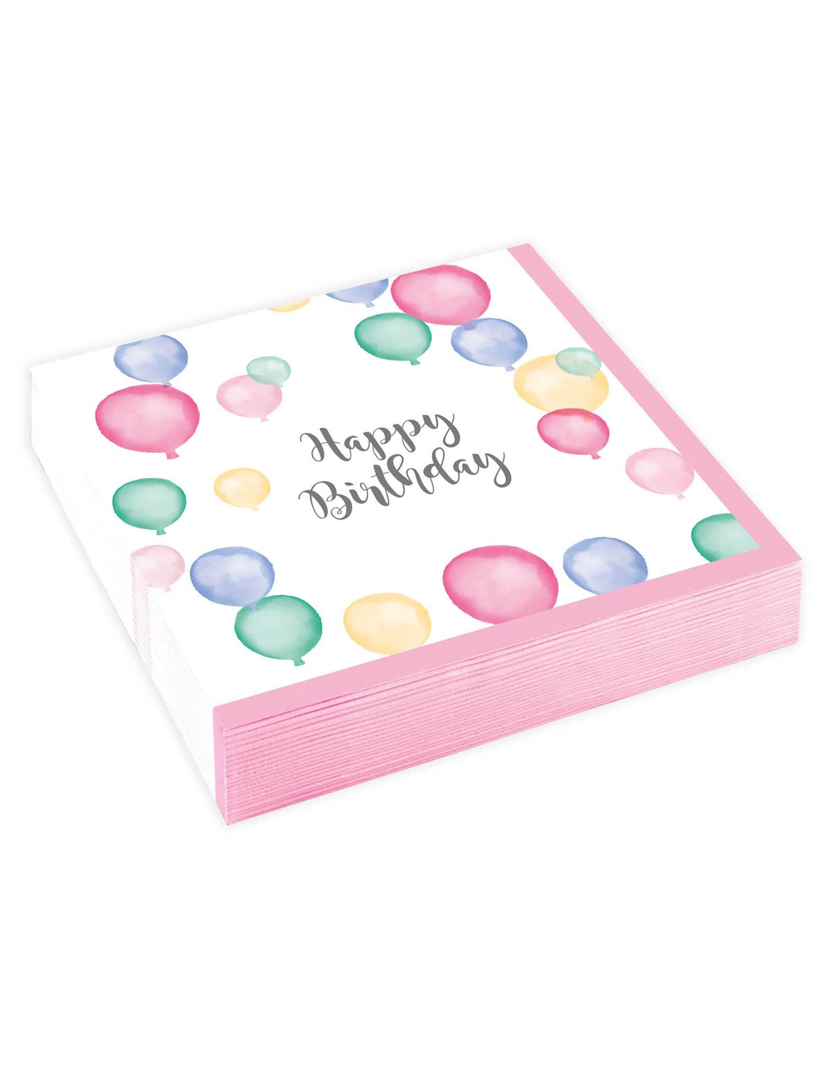 papierové obrúsky Happy Birthday balóny pastel na bielu a ružovú párty s akvarelovými motívmi