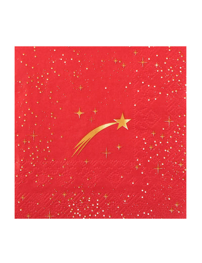 20 petites serviettes Étoile Filante rouges 25 x 25 cm