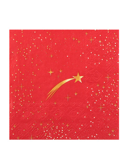 20 petites serviettes Étoile Filante rouges 25 x 25 cm