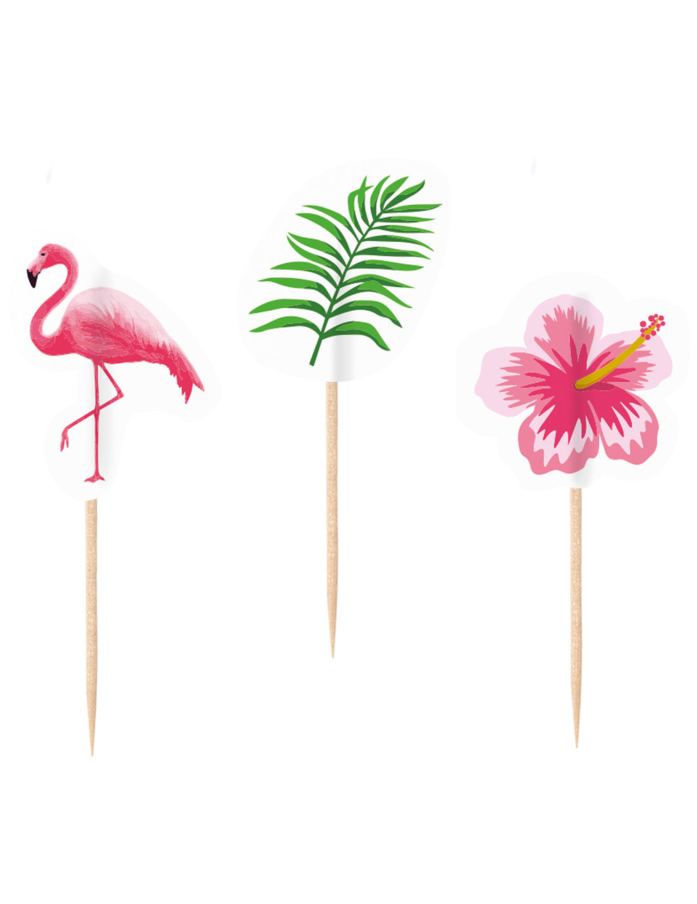 Piques décoratifs flamingo paradise thème tropical rose et vert en bois