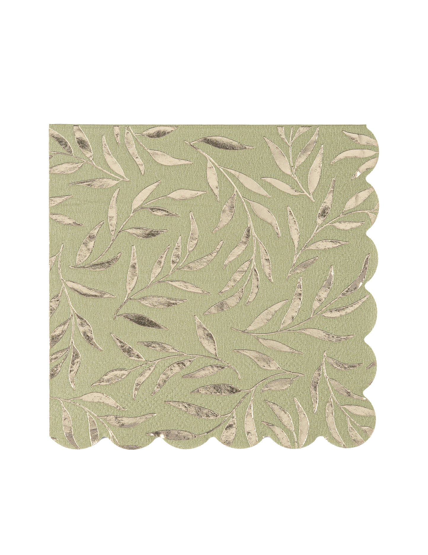 20 šalviovo zelených a zlatých papierových koktailových obrúskov, 24 x 24 cm s vlbovými okrajmi