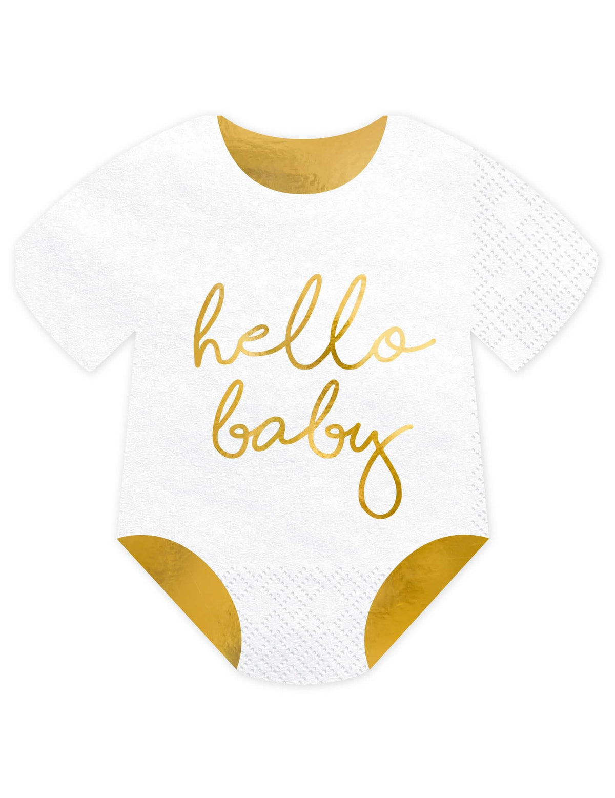 Papierové obrúsky body Hello Baby na baby shower biela a zlatá