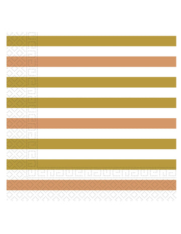 20 papierových obrúskov so zlatými, ružovo-zlatými a medenými pruhmi, 33 x 33 cm