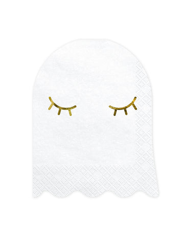 20 bielo-zlatých papierových obrúskov s motívom duchov 11 x 14 cm na Halloween