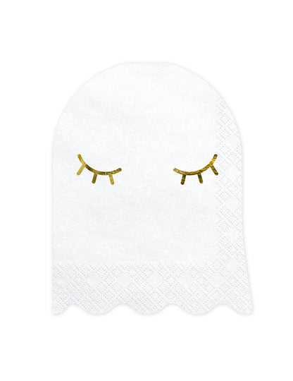 20 bielo-zlatých papierových obrúskov s motívom duchov 11 x 14 cm na Halloween