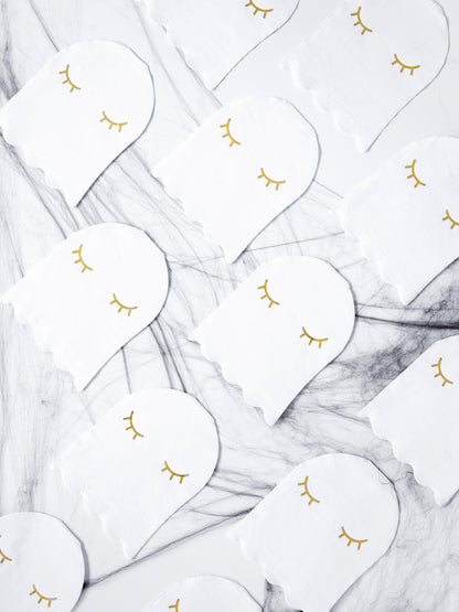 20 bielo-zlatých papierových obrúskov s motívom duchov 11 x 14 cm na Halloween