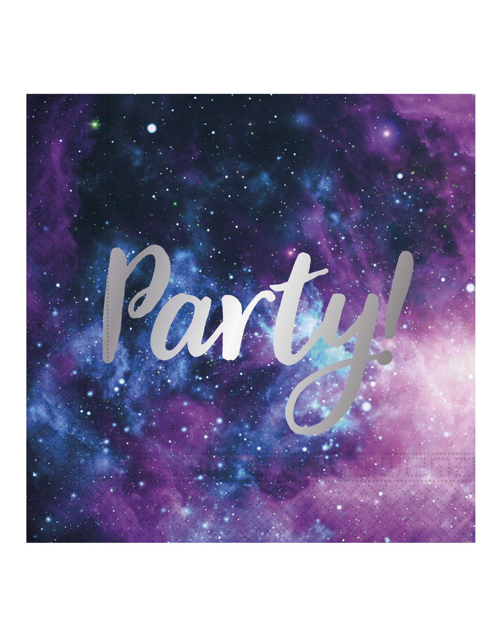 Serviettes en papier galaxy party pour anniversaire violet et bleu avec inscription argentée
