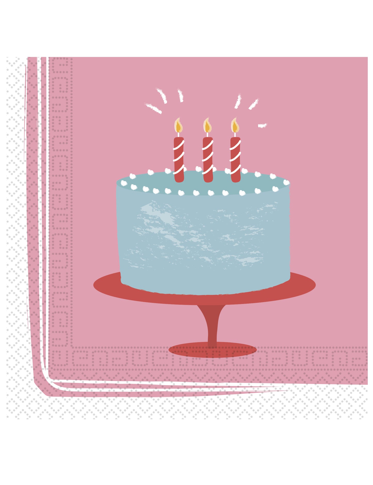 20 pastelovo ružových papierových obrúskov s motívom narodeninovej torty, 33 x 33 cm