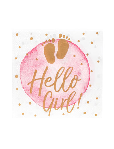 Serviettes en papier hello girl pour baby shower rose et or