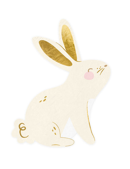 20 papierových obrúskov s motívom zajaca v bielo-zlatej farbe, 25 x 32 cm cm tvar králika