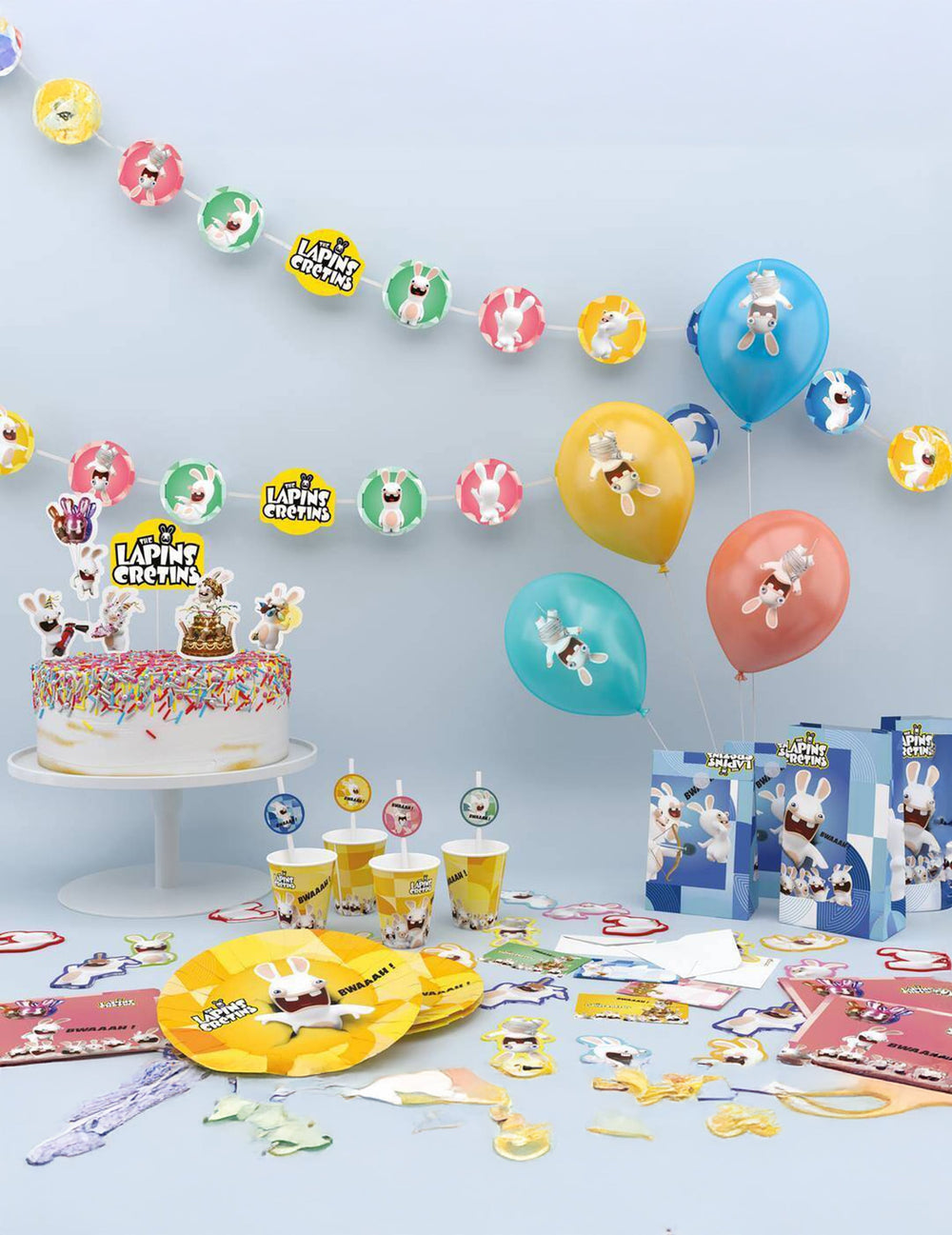 Mise en scène festive des serviettes en papier Lapins crétins