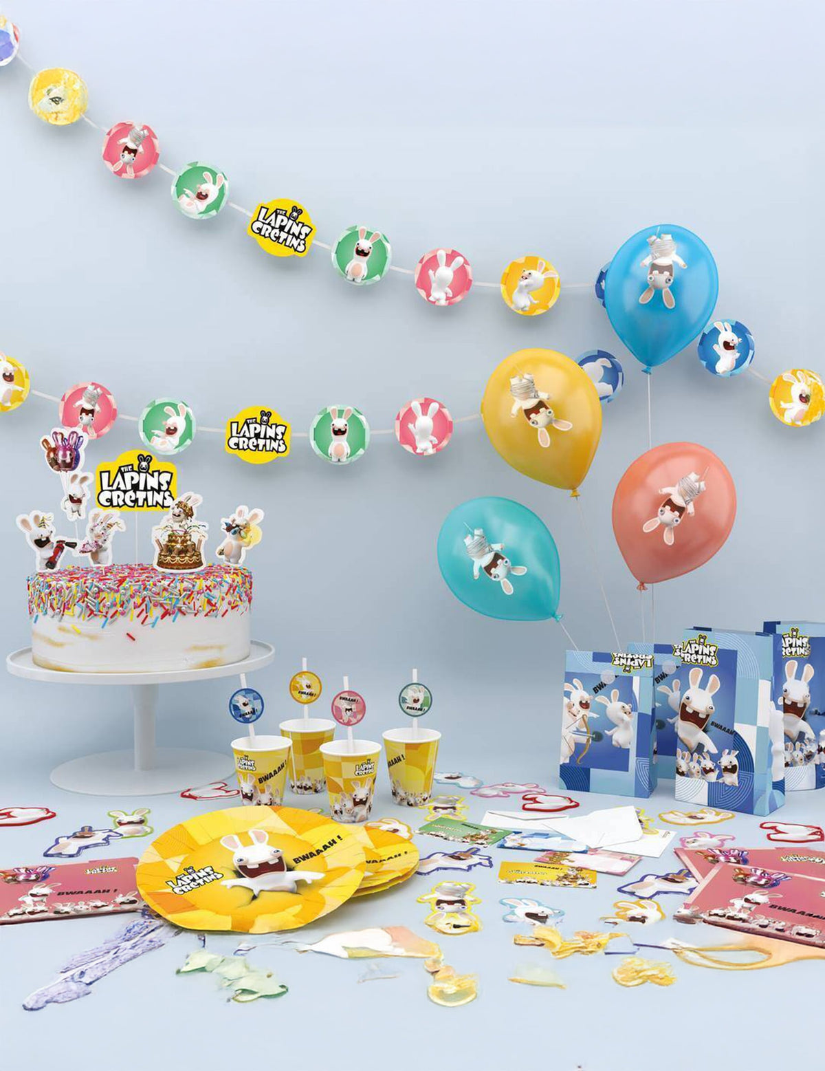Mise en scène festive des serviettes en papier Lapins crétins