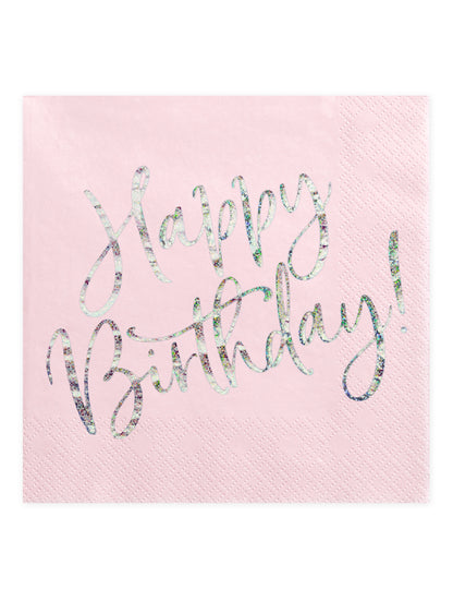 Serviettes en papier Happy Birthday pour fête rose iridescent