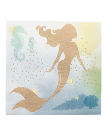 20 zlatých papierových obrúskov s motívom morskej panny 33 x 33 cm