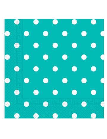 20 tyrkysových papierových obrúskov s bielymi bodkami, 33 x 33 cm