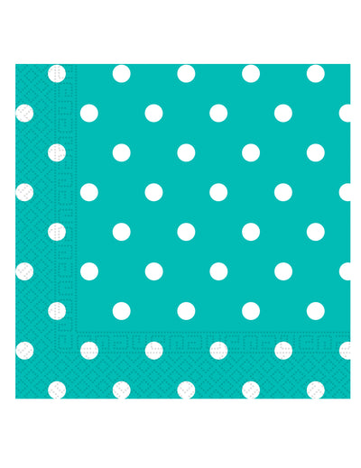 Serviettes en papier à pois pour fête turquoise et blanc