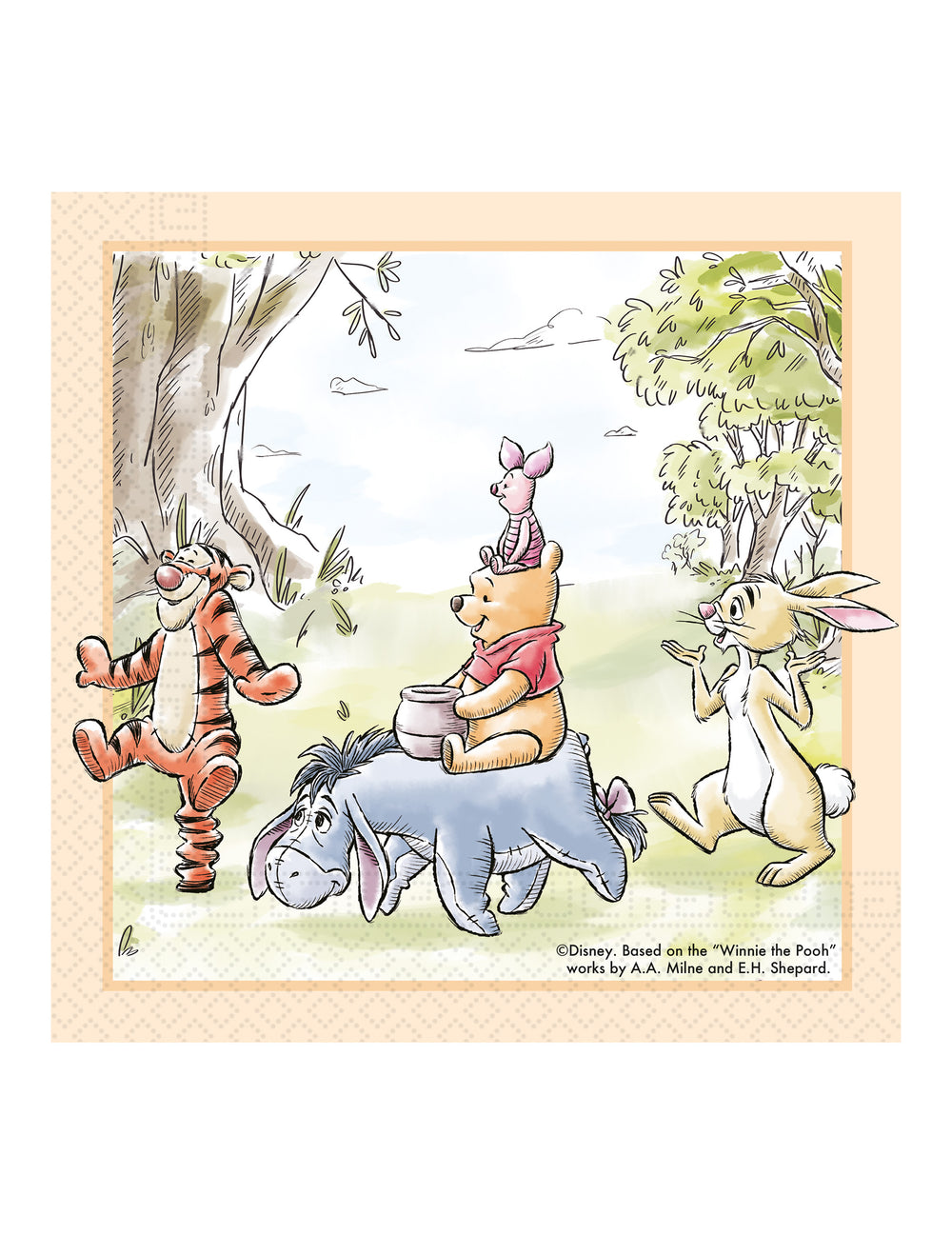 Serviettes en papier Winnie l'ourson pour enfant beiges avec Tigrou Bourriquet et Porcinet