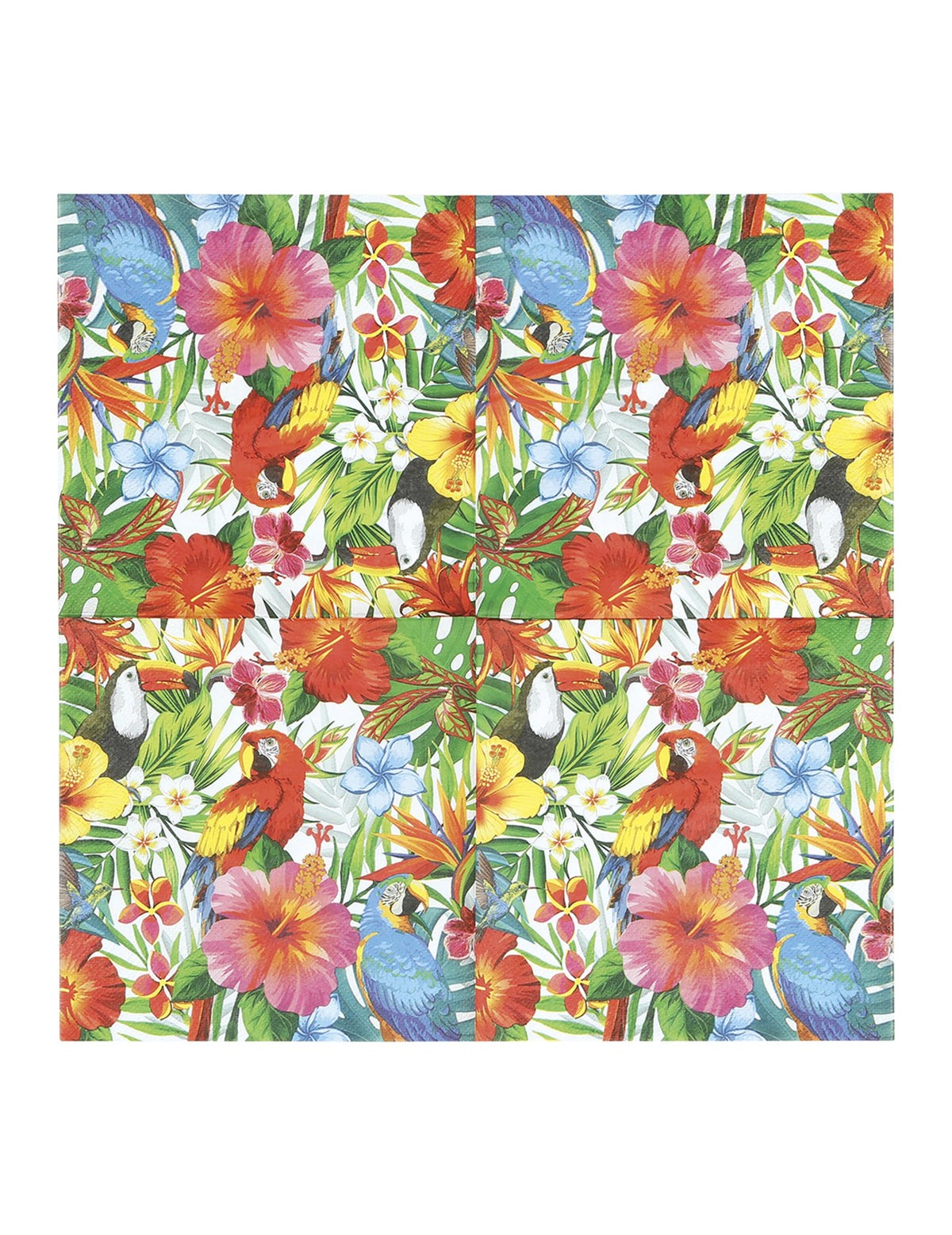 Vue à plat du motif des serviettes oiseaux tropicaux