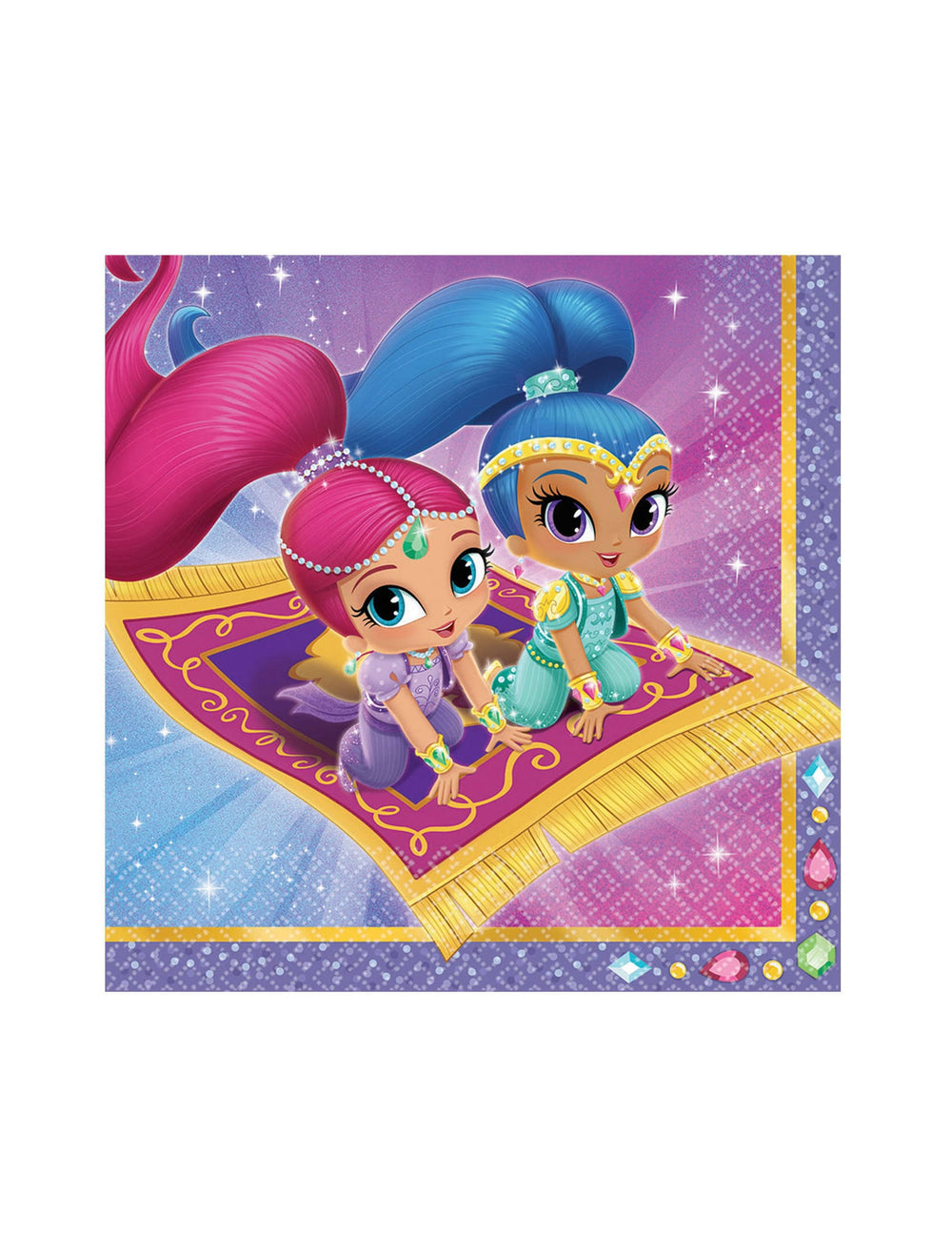 Serviettes Shimmer et Shine pour enfant violettes et roses avec génies sur tapis volant