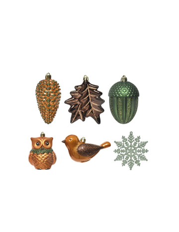 20 prírodných ozdôb na vianočný stromček 10 cm, zvieratá a snehové vločky