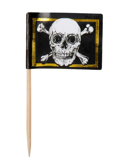 Pics en bois drapeau Pirate Jolly Roger pour fête noir et or