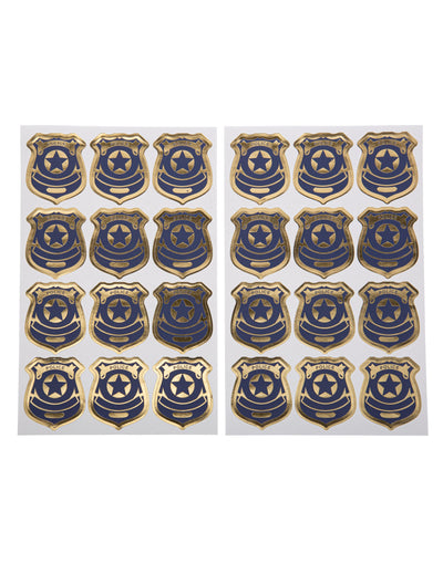 24 Stickers badge de police pour enfant marine et or