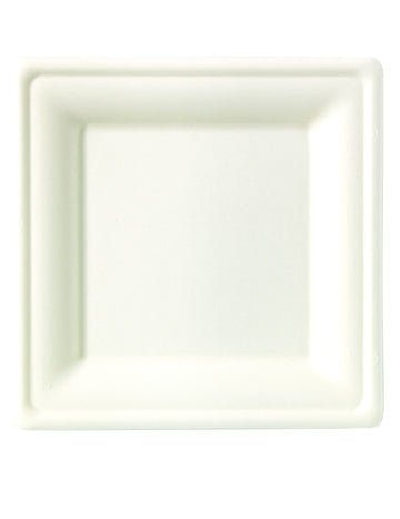 25 štvorcových tanierov z vlákien cukrovej trstiny 20 x 20 cm biely kompostovateľný