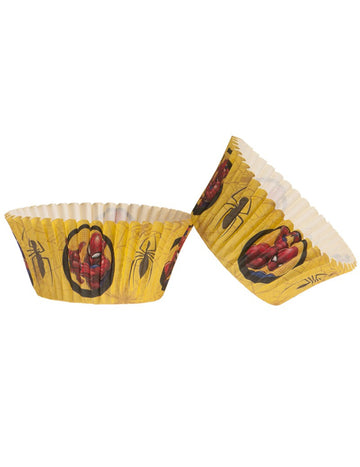 Papierové košíčky na cupcakes pre deti so Spidermanom, žlté, s motívmi pavúkov