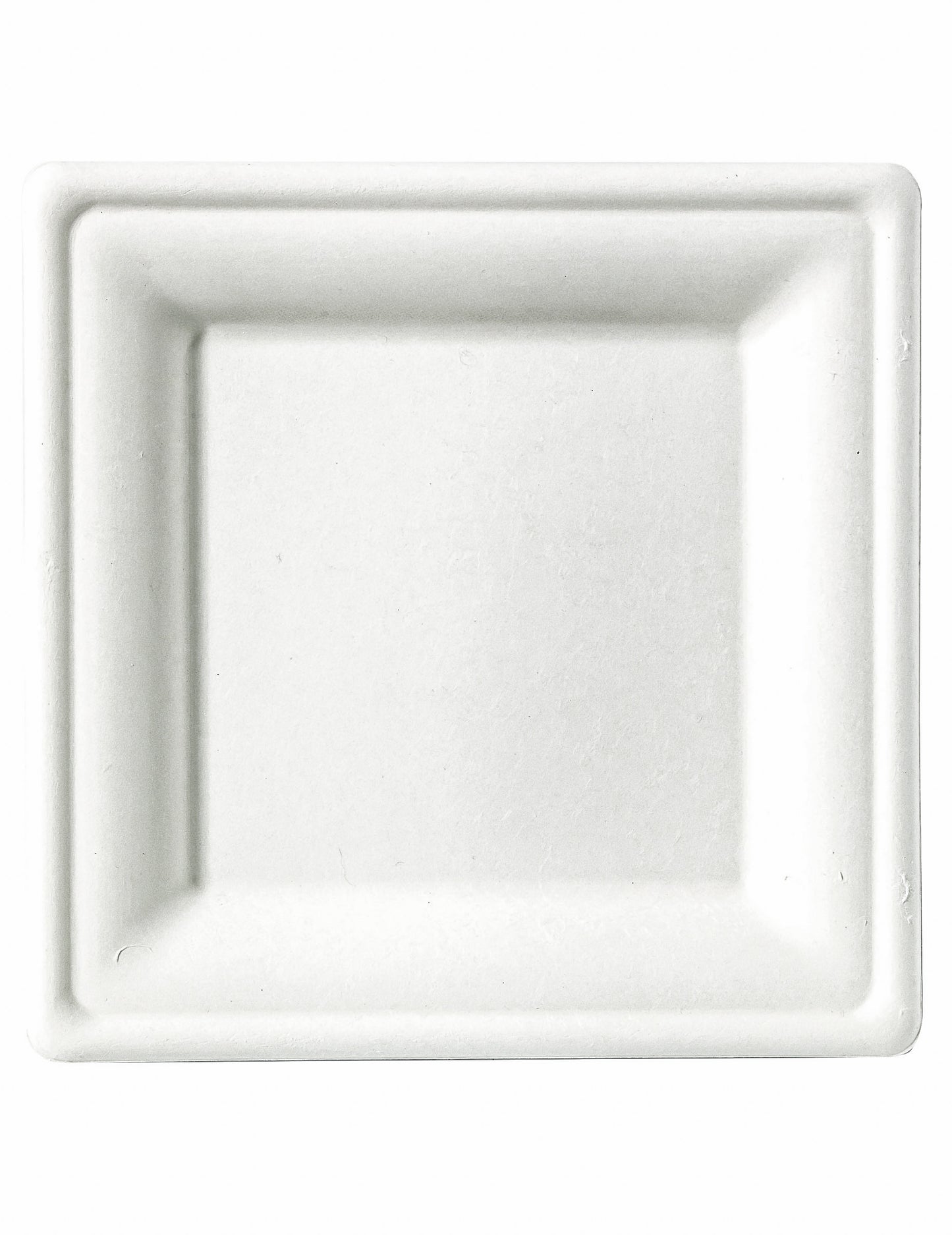 25 malých štvorcových tanierov z cukrovej trstiny, 15 x 15 cm biely kompostovateľný
