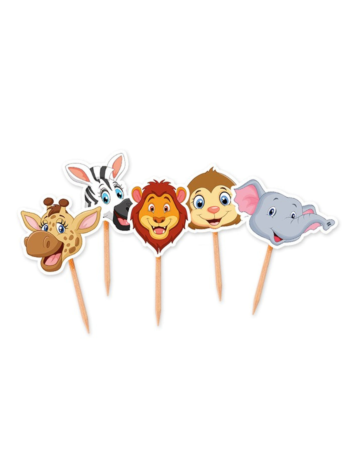 Pics en bois jungle pour enfant avec têtes d'animaux multicolores