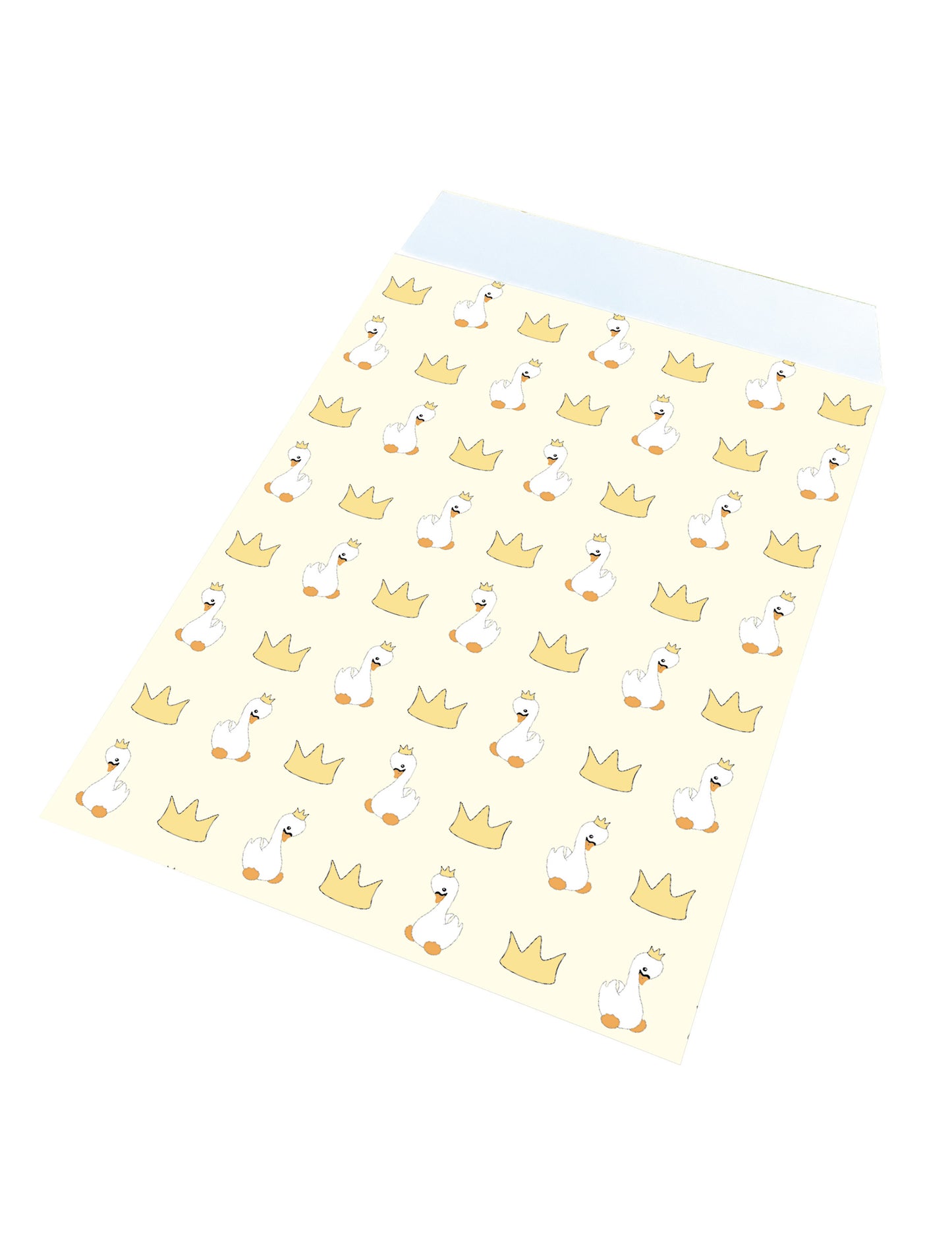 25 papierových darčekových tašiek s motívom labutiek 17 x 13 cm žltá s korunami