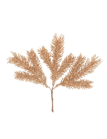 3 ružovo-zlaté trblietavé jedľové konáre 17 cm na stonke