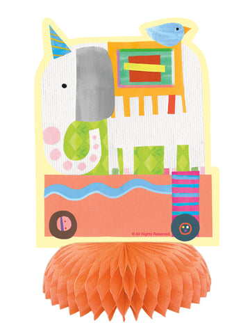 3 papierové dekorácie na stôl, malý oranžový cirkusový slon