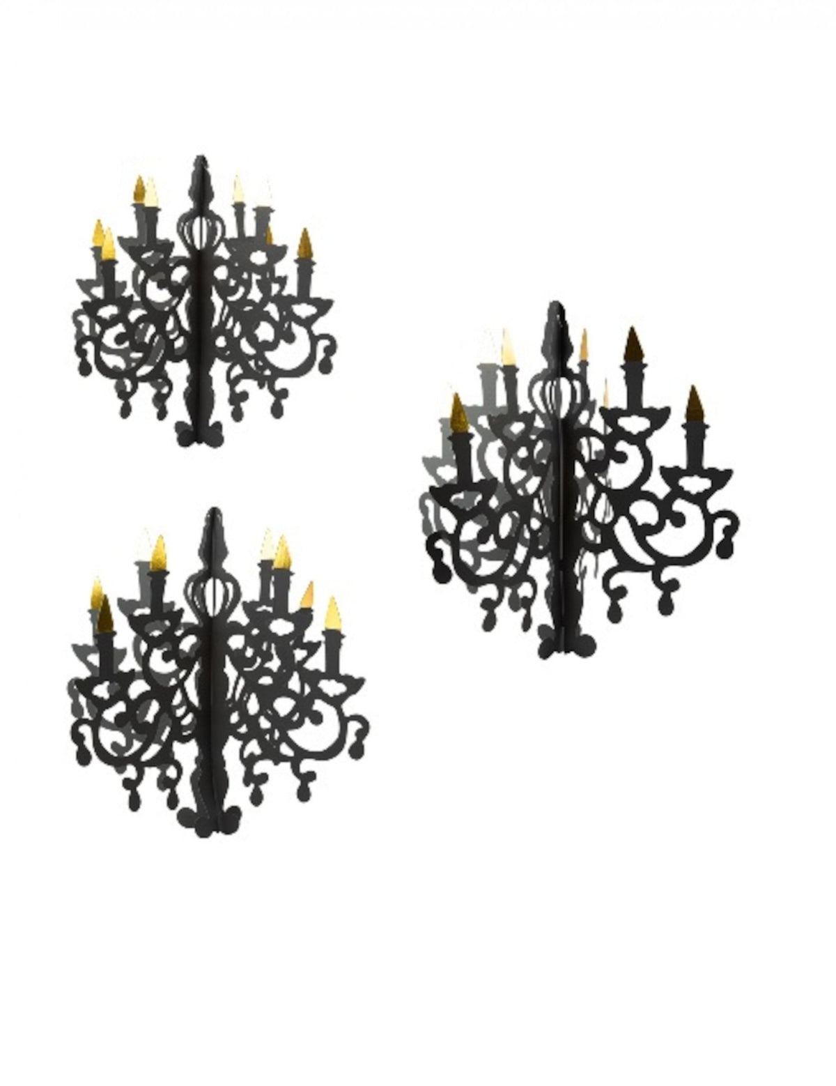 Chandeliers en carton à suspendre pour décoration de fête noir et or
