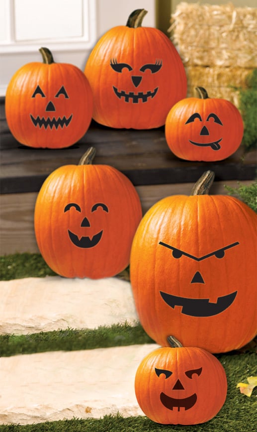Décorations visages Halloween pour citrouilles noir à coller