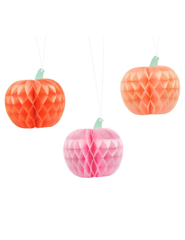 3 papierové tekvice v tvare plástu 24 cm pastelové zavesenie