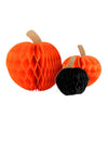 3 oranžové a čierne tekvice z voštinového papiera 10 cm 13 cm a 18 cm